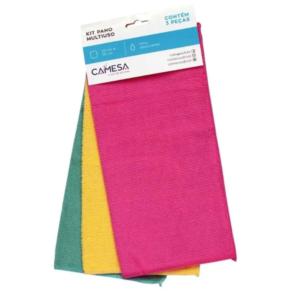 Kit Com 3 Pano Multiuso Camesa 30x30cm Sortido Para Limpeza