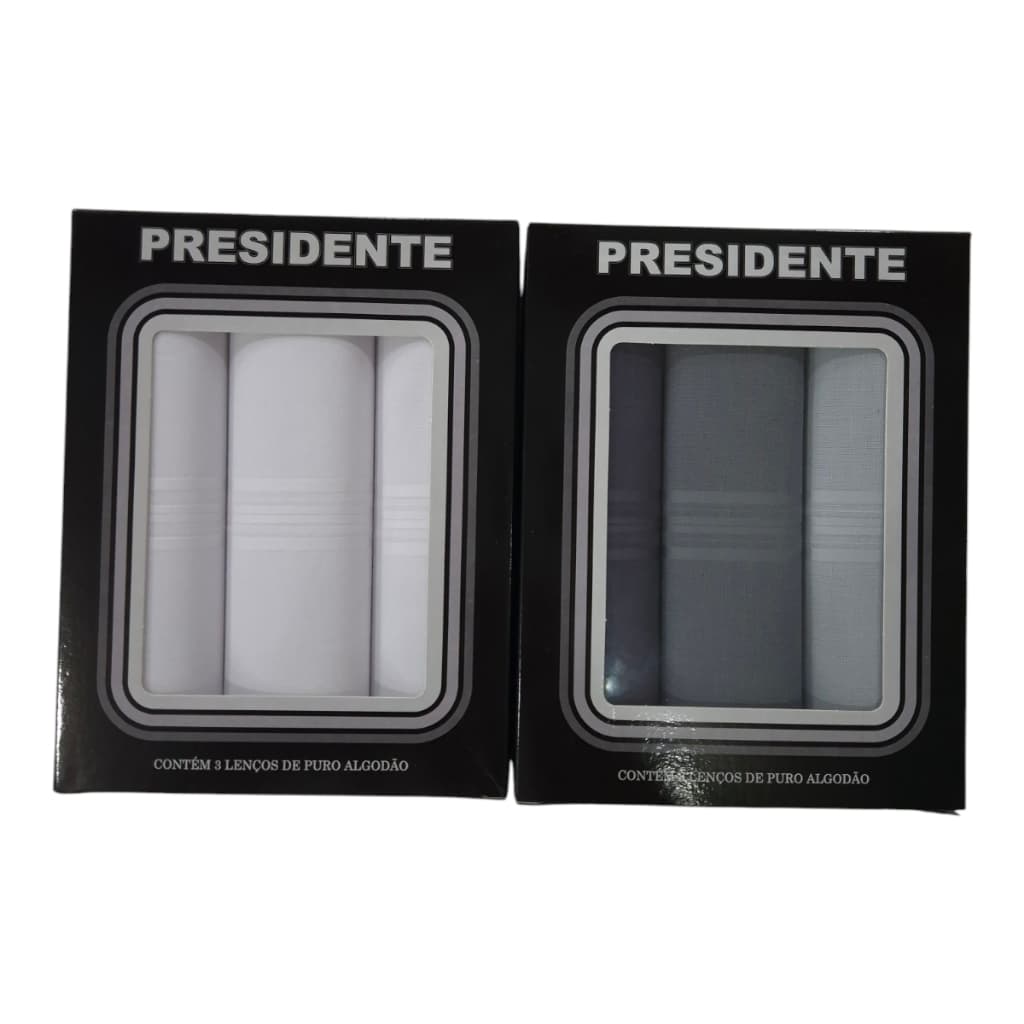Kit com 2 Caixas de Lenços Presidente Puro Algodão Branco e Cinza - Elegância e Estilo.