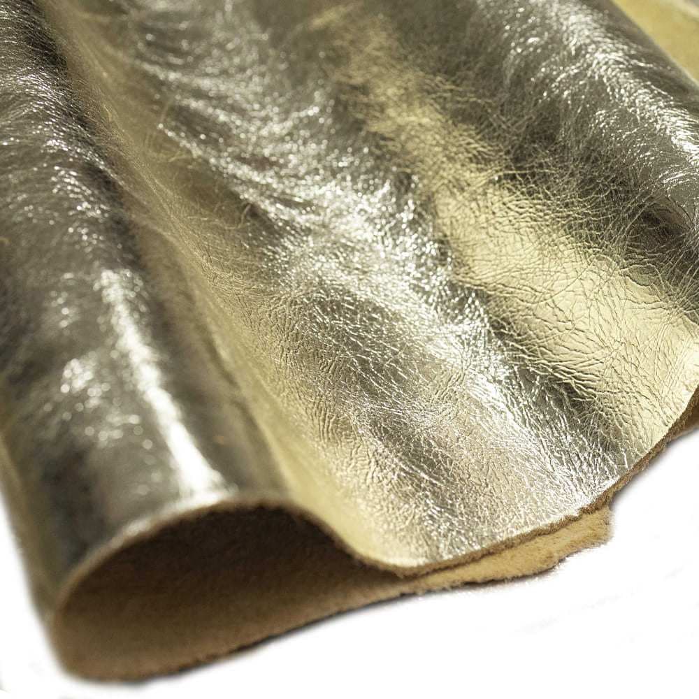 Painel de Couro Genuíno Tipo Cristal - 25x50cm Retalho Placa Acabamento Espelhado Alto Brilho Artesanato Cor: Ouro Light