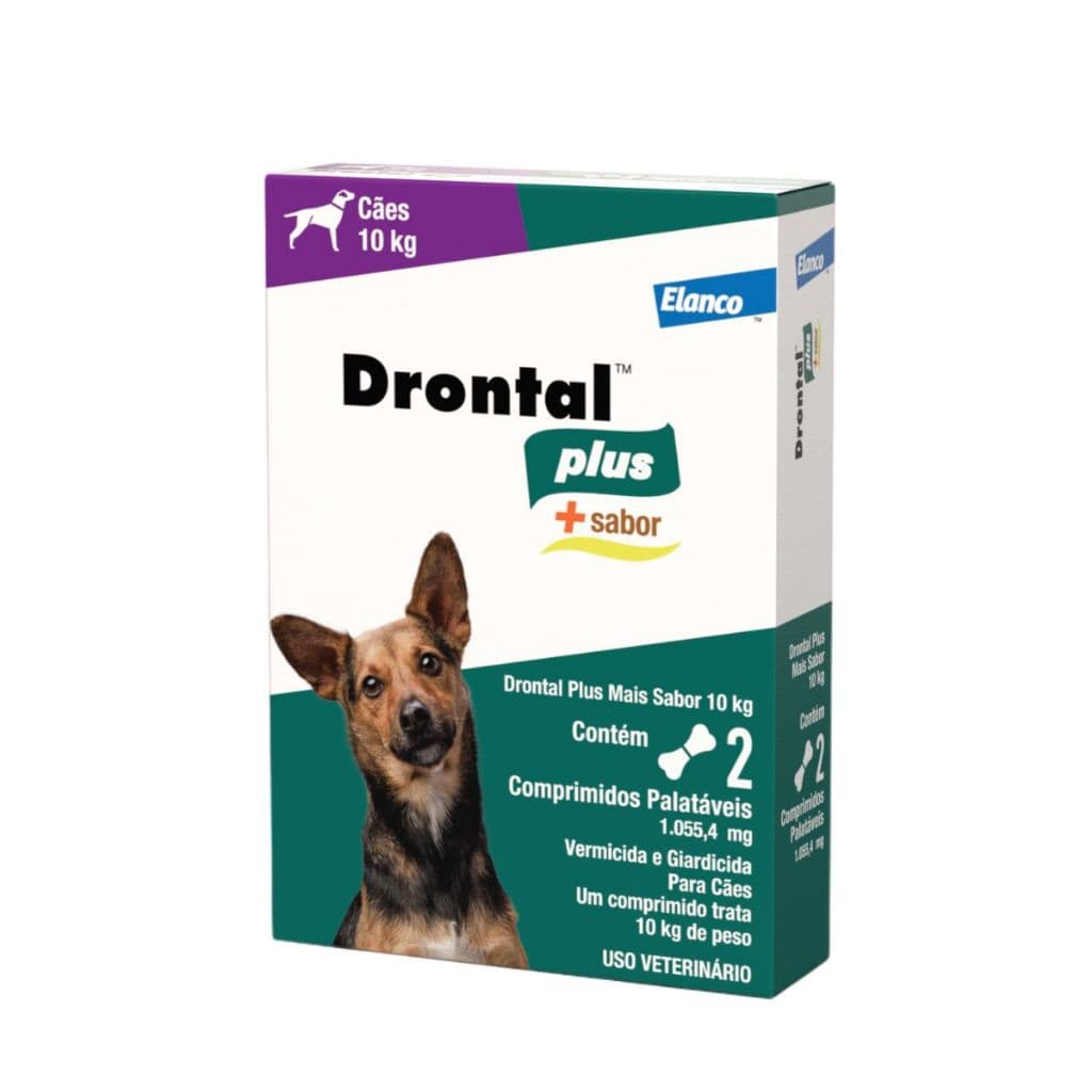Vermífugo Drontal Plus Carne Cães 10kg 2 Comprimidos Giardia - Elanco
