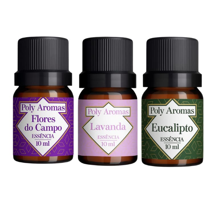 Kit 3 Essências Flores Do Campo/Lavanda/Eucalipto Hidrossolúvel Difusor/Aromatizador