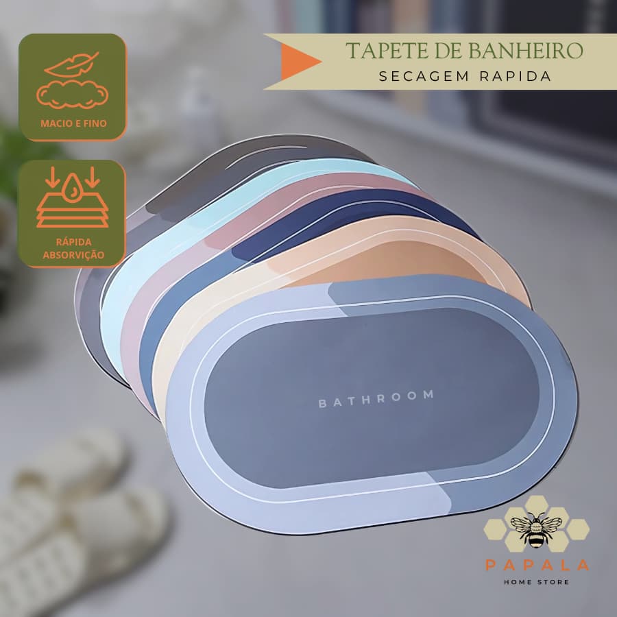 KIT 2 Tapete Banheiro Antiderrapante Secagem Rápida Absorvente 40x60 Cozinha Entrada Chuveiro