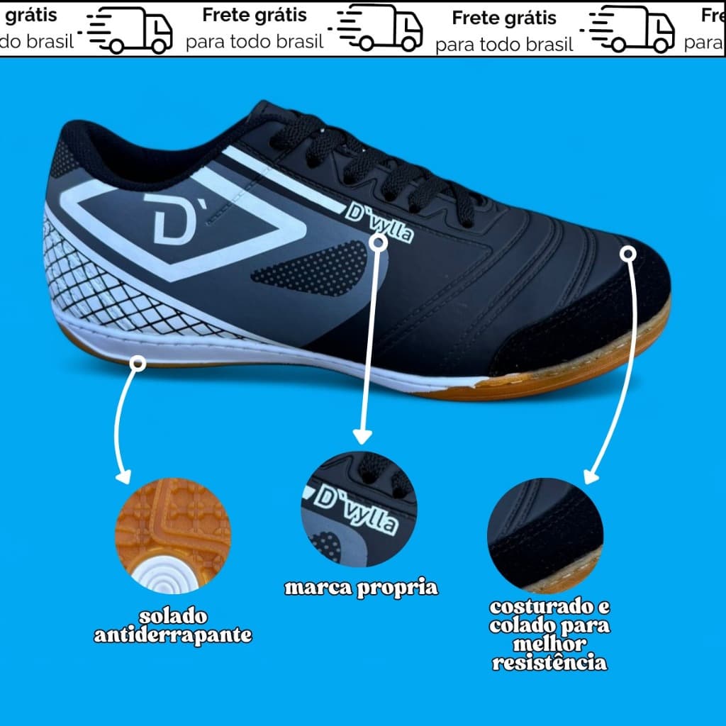 Chuteira de Futsal D'vylla para Homens Qualidade Conforto Tamanhos do 34 ao 43