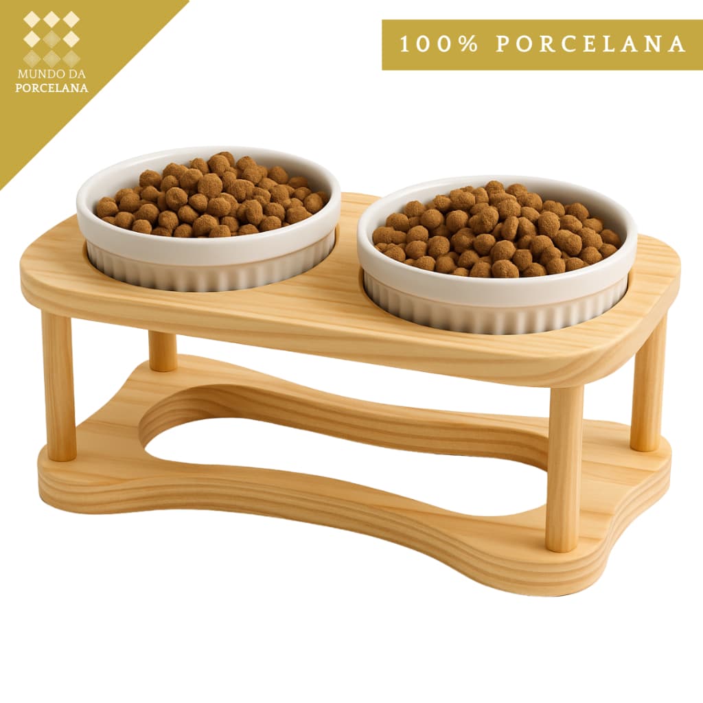 Comedouro Bebedouro Duplo Elevado Para Caes Cachorros E Gatos 320ML Branco Verde Rosa