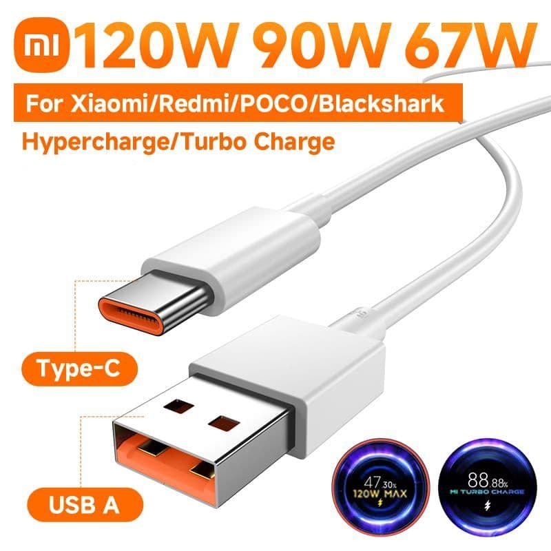 Cabo Xiaomi Tipo C Turbo 120W/90W/67W/45W/33W Carregamento Turbo