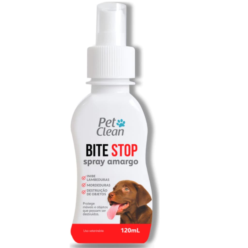 Spray Amargo Amargante Anti Mordida Lambedura Destruição Adestrador Bite Stop Pet Clean - 120 ml