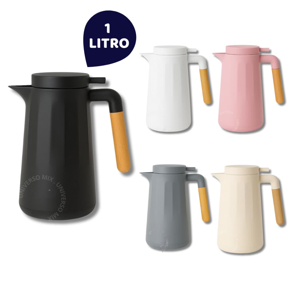 Garrafa Térmica Nórdica 1L Firenze Café Chá Cabo De Madeira Luxo
