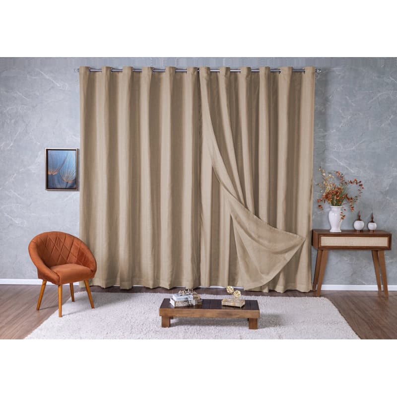 Cortina Voil Gaze De Linho 4,00 x 2,30/ 2,40/ 2,50/2,60/2,70/2,80 c/Forro de Microfibra