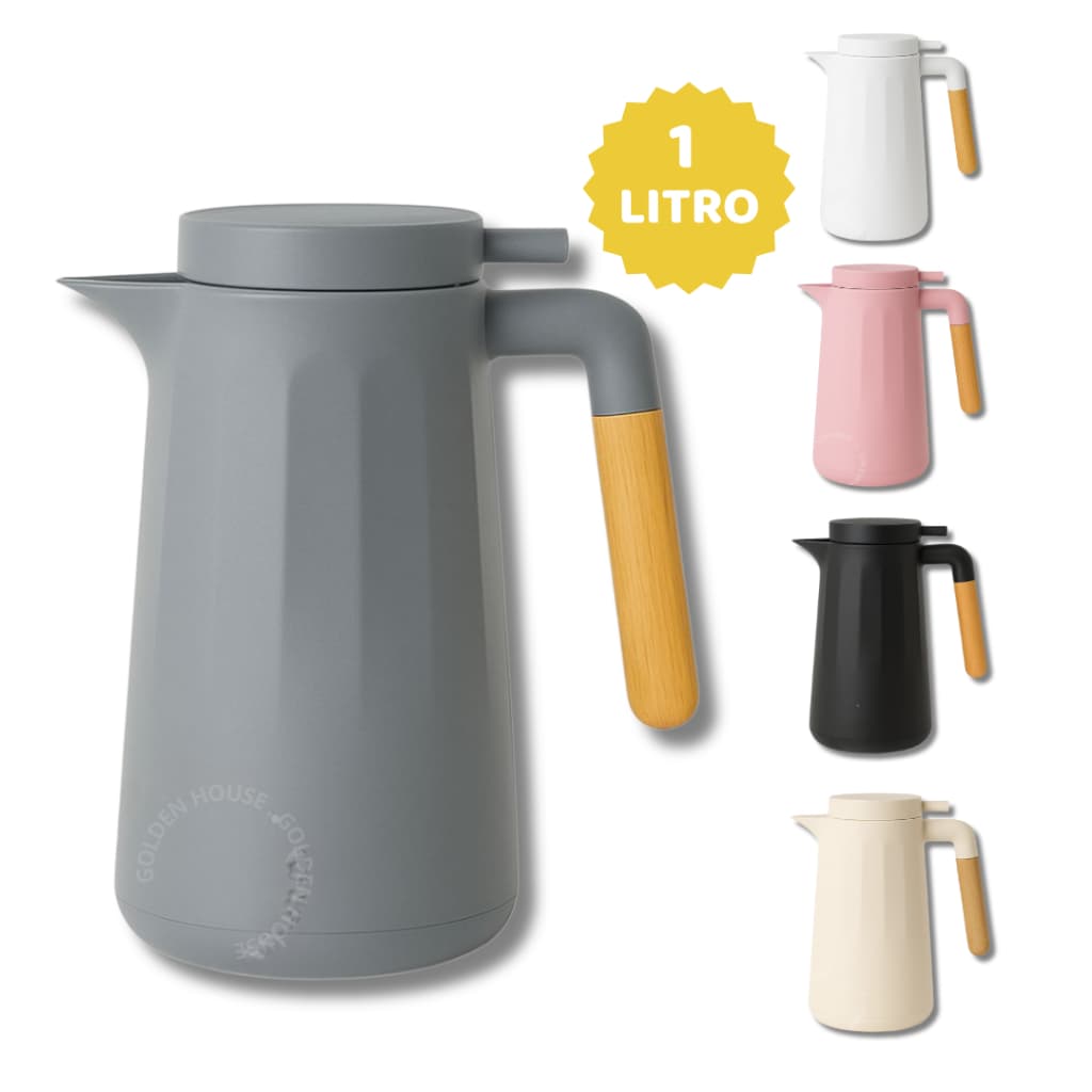 Garrafa Nórdica Térmica 1L Cabo De Madeira Firenze Café Chá  Premium