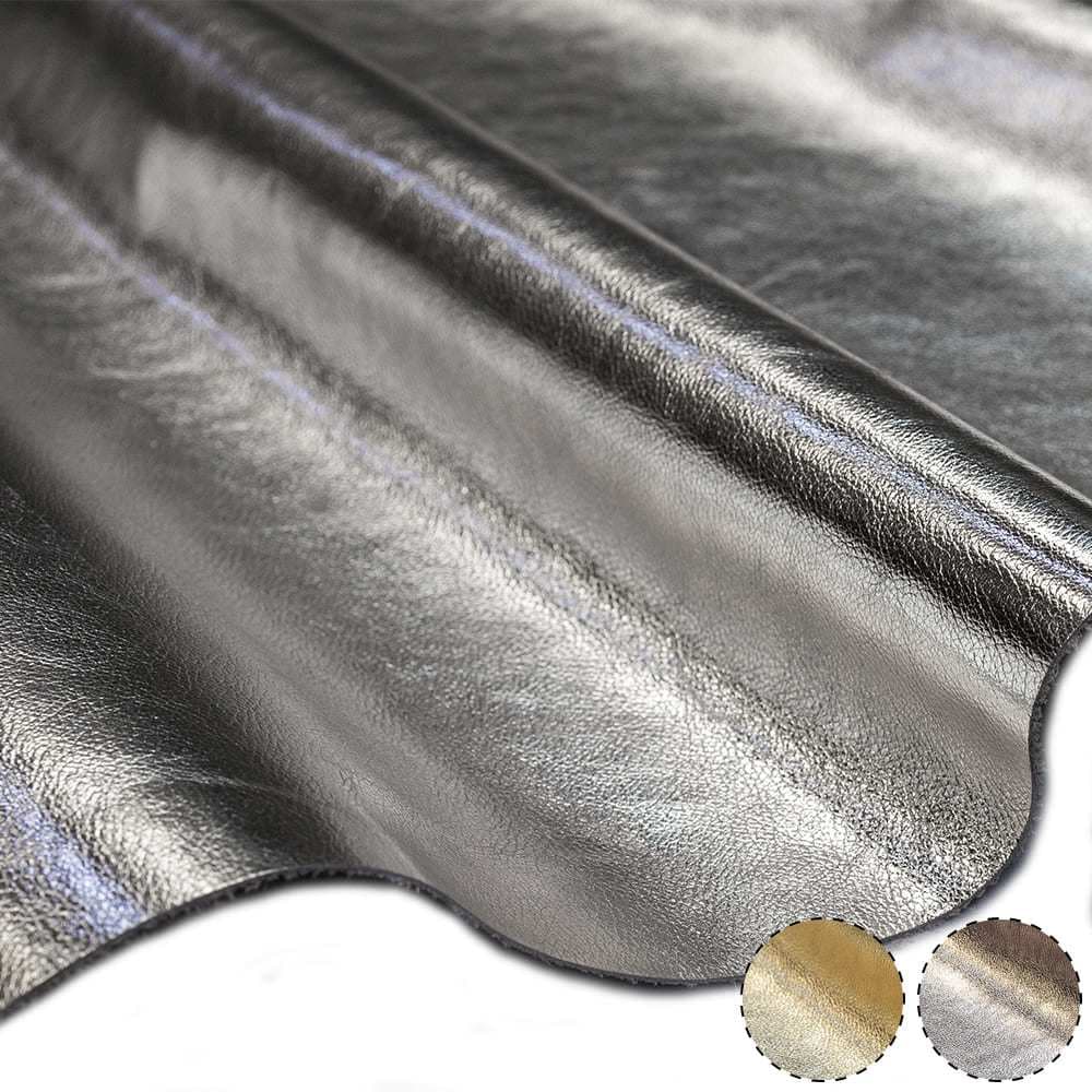 Placa de Couro Genuíno Fly Metal - Painel 25x50cm – Retalho com Brilho e Acabamento Metálico - Bolsas, Cintos, Acessório