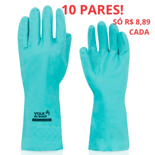Kit 10 Luva Nitrilica Verde CA 40570 com Forro Cozinha Limpeza Produtos Quimicos Louça Anti-alergica