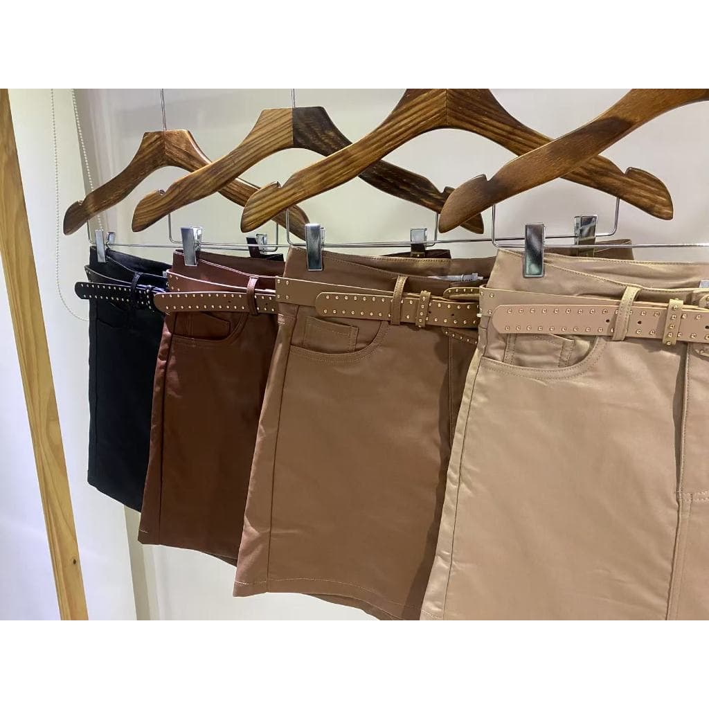 Short Saia com cinto Resinada Flanelado 4 cor estilo e comfortavel