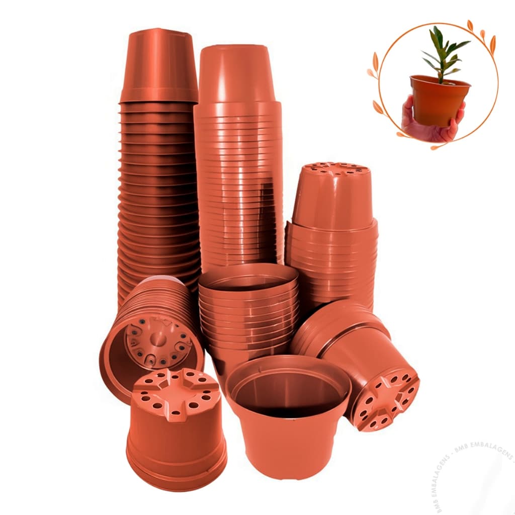 Kit 60 ou 100 Vasos Plástico Pote 11 Liso Marrom Terracota Plantas Flores Temperos Violeta Suculenta