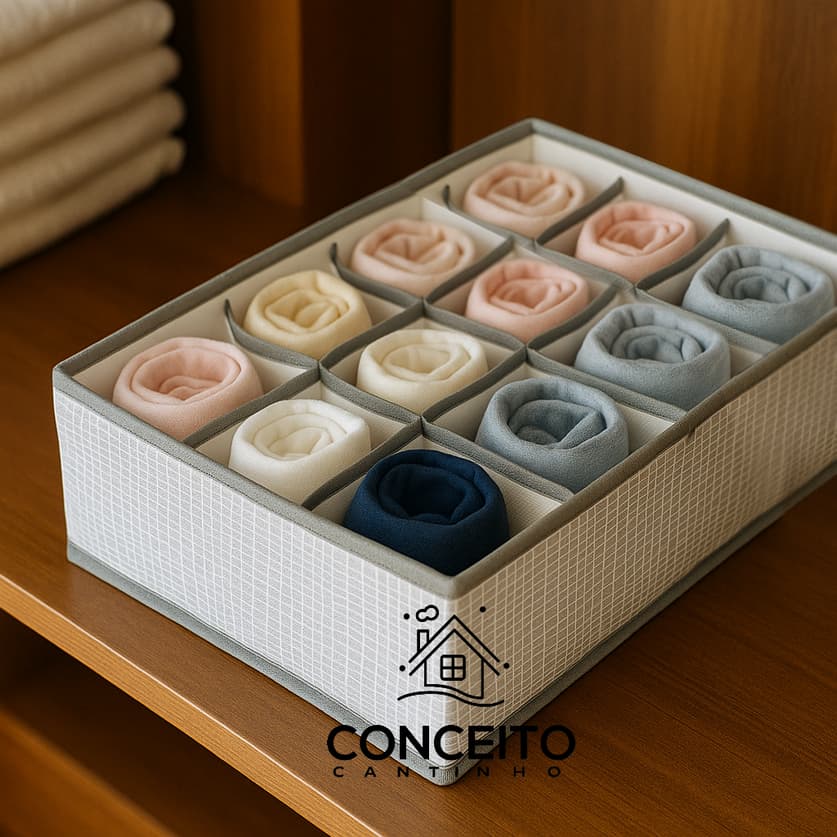 Caixa Organizadora Colmeia de Roupas Dobrável 12 Divisórias Organizador Meia Cueca Calcinha