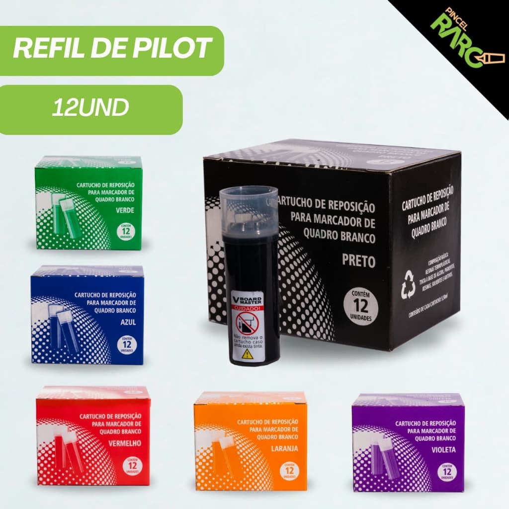 Refil Para Marcador de Quadro 12un Recarregável Para Quadro Branco Alta Duração Ponta Pincel