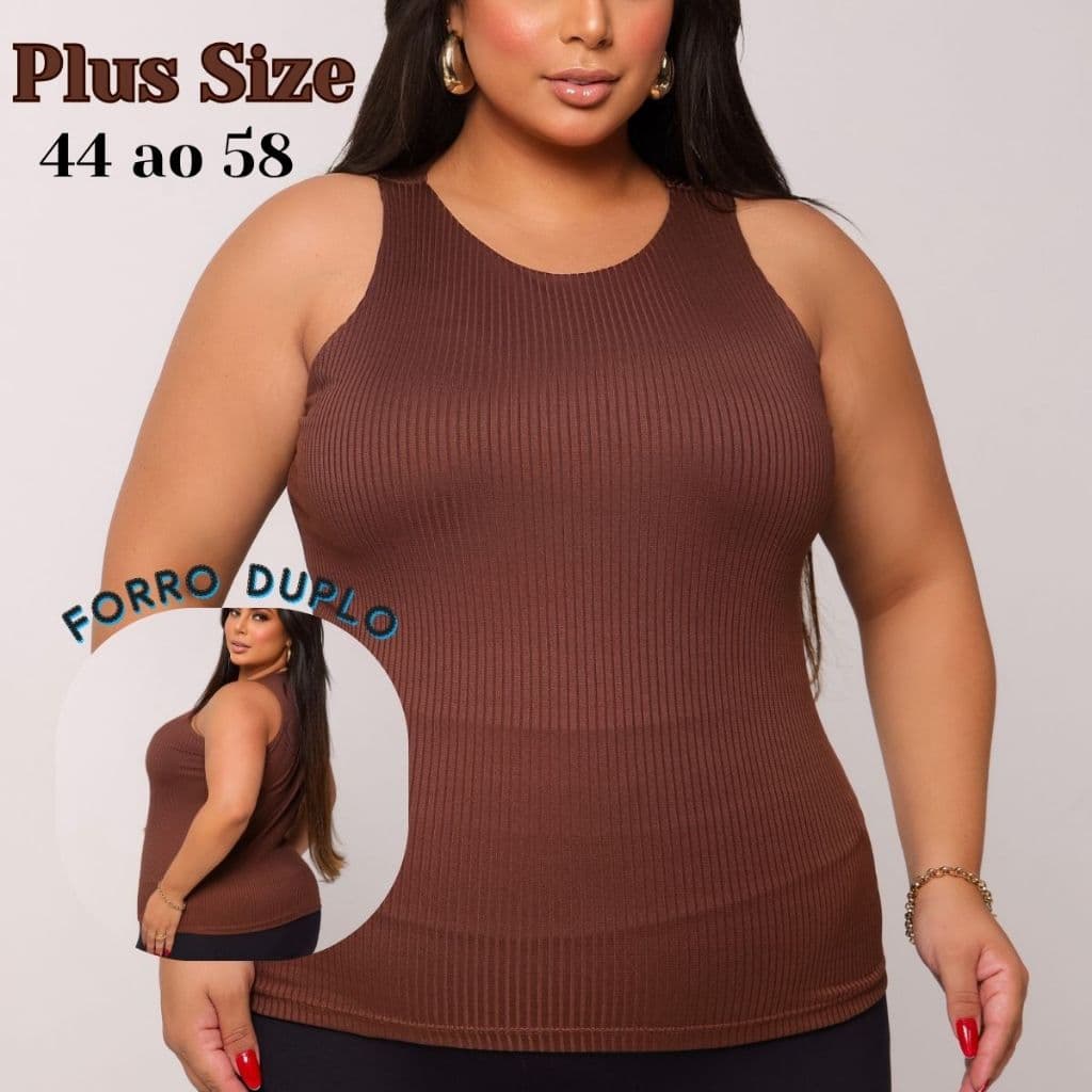 Blusa Feminina Plus Size Regata Canelada Elastano