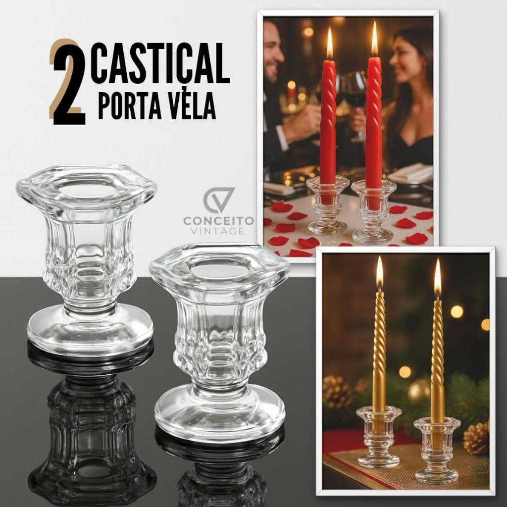 Kit 2 Castiçal De Vidro Porta Vela Enfeite Decoração Veneza