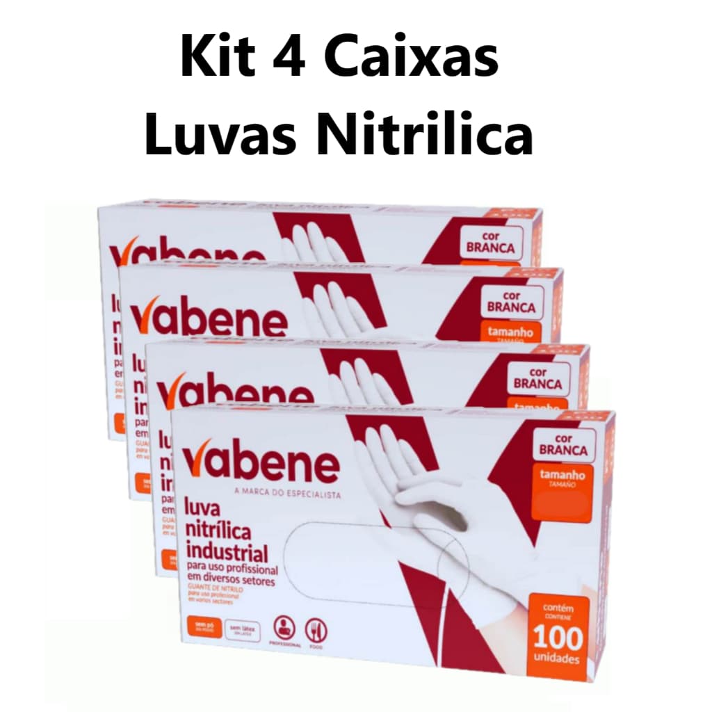 Kit 4 Caixas De Luva Nitrilica Branca Sem pó P M G