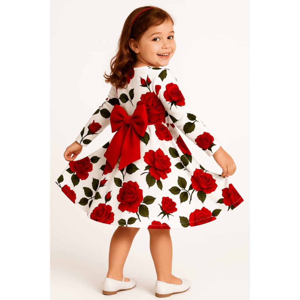 Vestido Infantil Manga Longa Laço Nas Costas