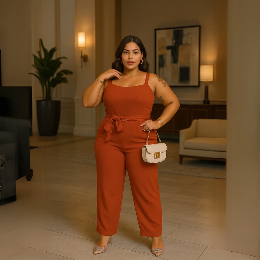 That Girl Plus Macacão De Alcinha e Cinto com Amarração Plus Size Social Veste do 46 ao 48