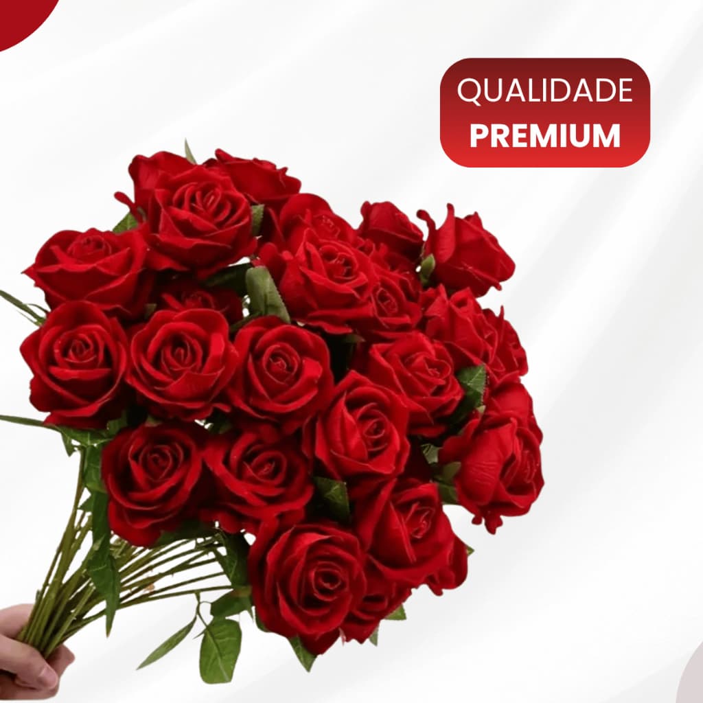 Kit 10/20/30 Rosas Artificial Aveludada 50cm Vermelha Individual Decoração Arranjo Flor