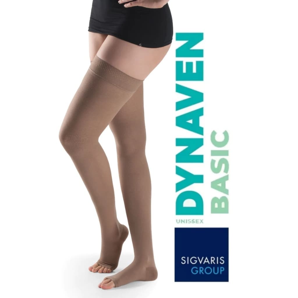 Sigvaris Dynaven Basic Meia de Compressão 7/8 20–30 mmHg Meia Coxa Cor Bege