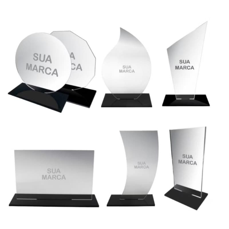 KIT Troféu em Acrílico Personalizado – Brinde Corporativo, Homenagem, Evento, Premiação
