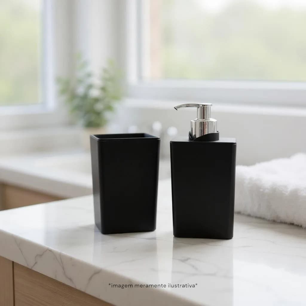 KIT Banheiro Lavabo Porta Sabonete e Escova de Dente  Dosador Sabonete Liquido