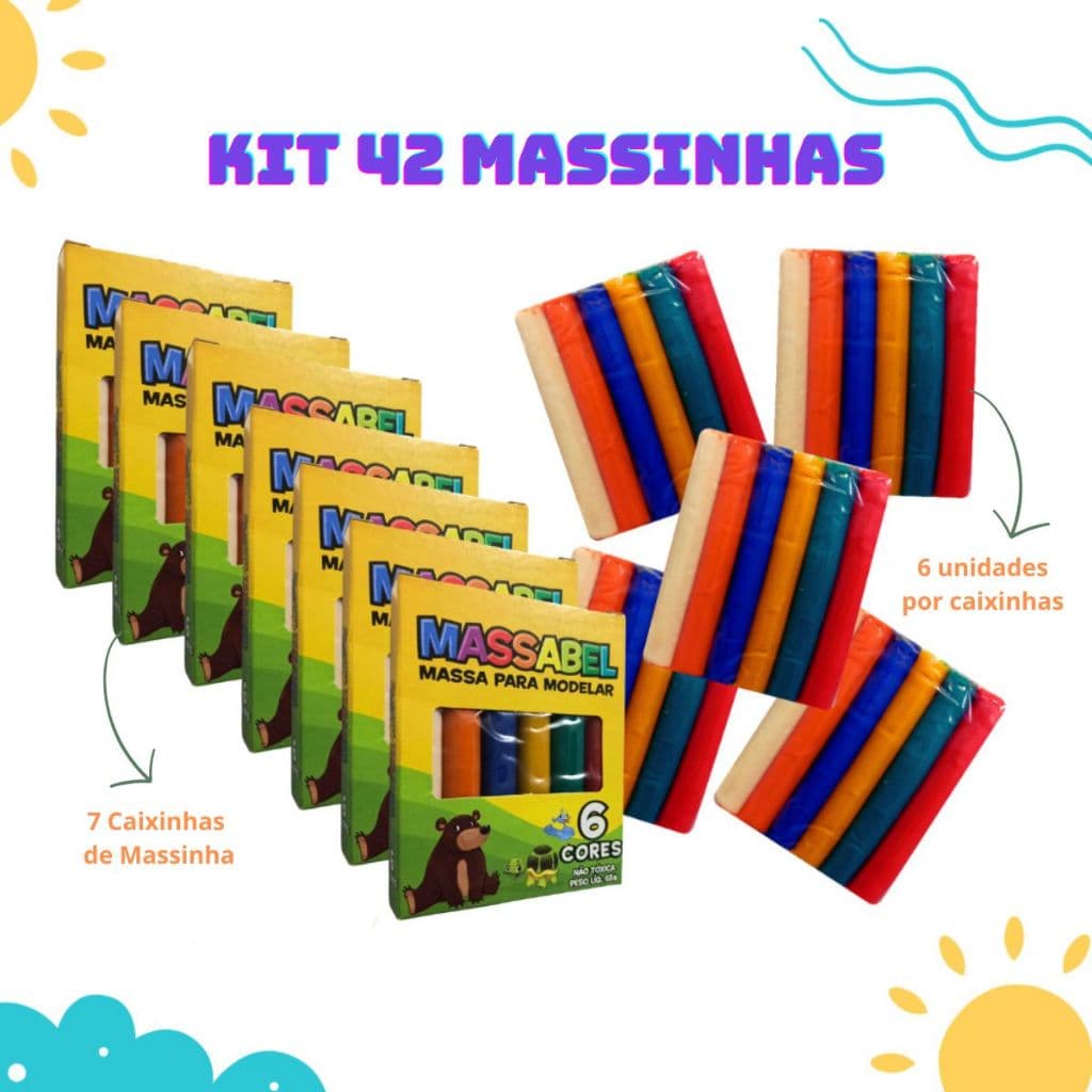 Kit 42 Massinha de Modelar 6 Cores Diferentes Colorida Kit Festa Lembrancinha Aniversario Prenda