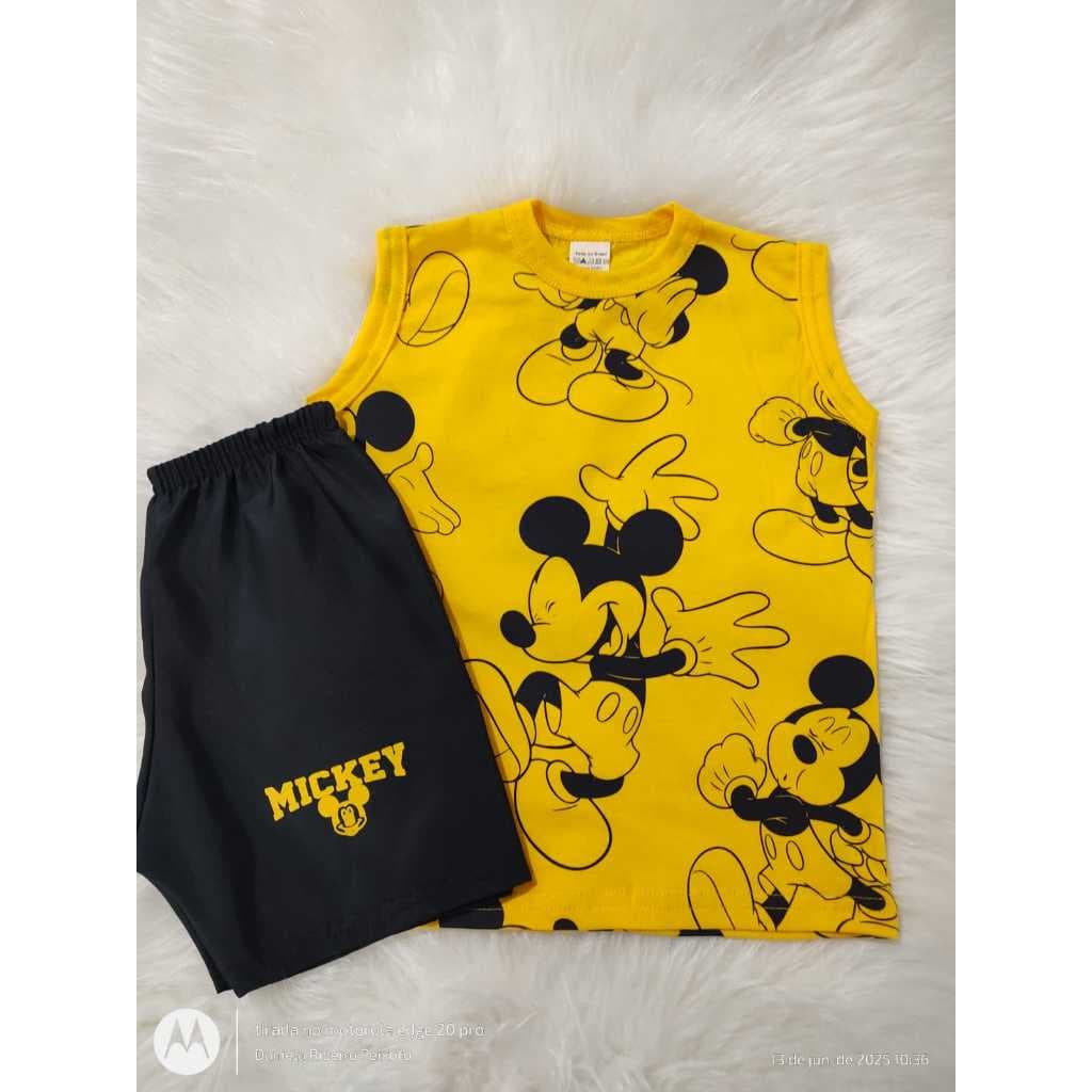 Conjunto regata infantil de menino 100% algodão, temático do Mickey,Homem aranha,Sonic,Patrulha canina