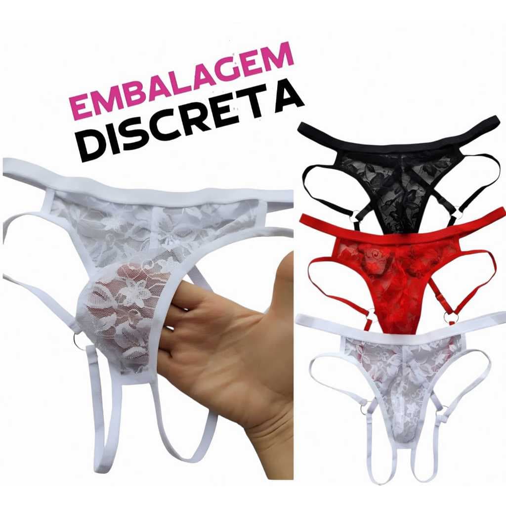 Cueca masculina jockstrap sensual confortável detalhes renda 1746