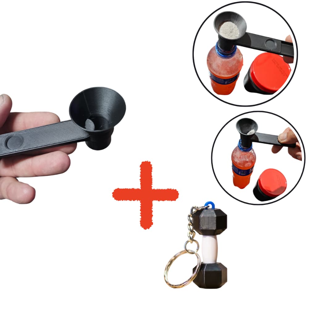 Kit Dosador Scoop Fitness para Whey, Pré-Treino e Suplementos + Chaveiro