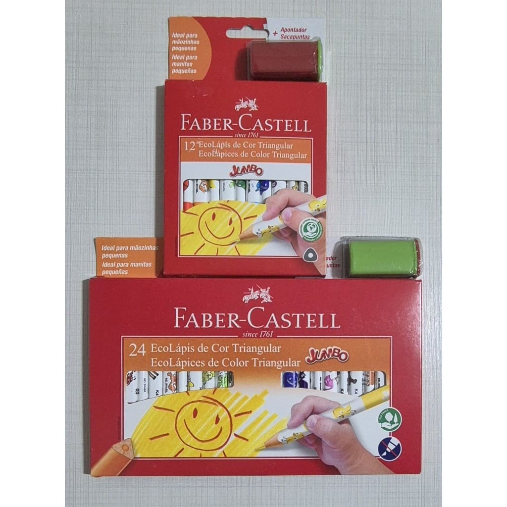 Lápis de Cor Faber Castell Jumbo 12 ou 24 Cores + 1 Apontador (Lápis P/Mãos Pequenas)