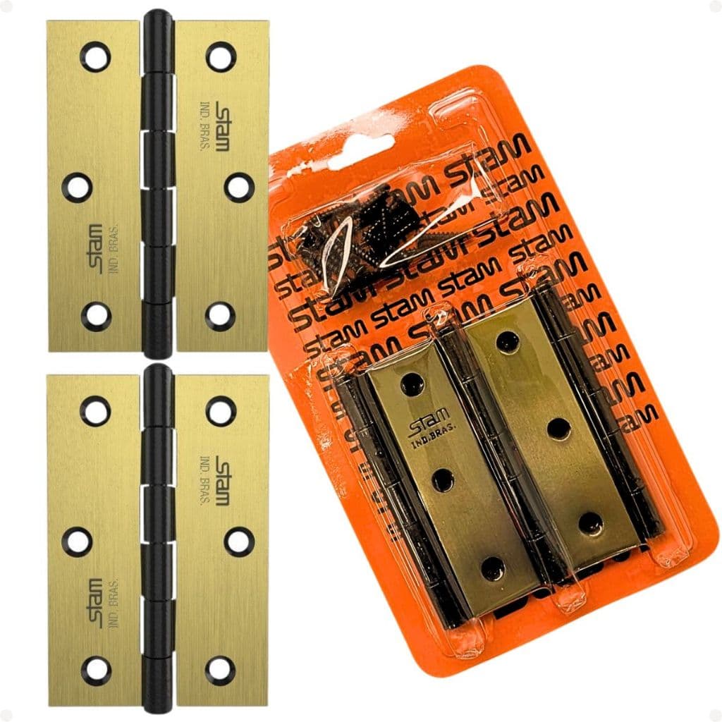 kit 3 Dobradiças com Parafusos 90 Stam Original Porta de Madeira