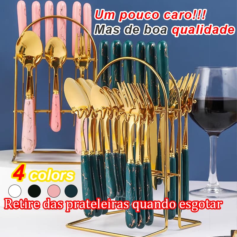Oferta especial 24pcs !!(Sem suporte) Conjunto de talheres requintado faca, garfo e colher bife elegante  Aço Inoxidável