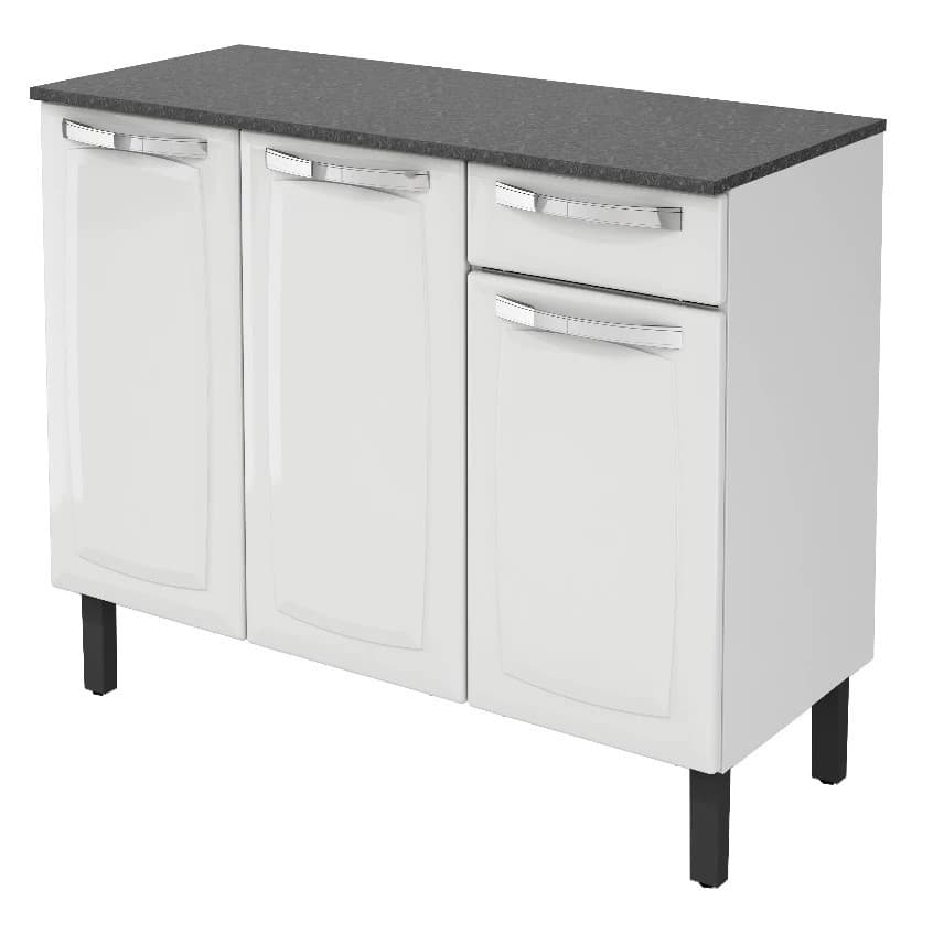 Balcão Itatiaia Rose 3 Portas 1 Gaveta Aço Branco Cozinha Moderna