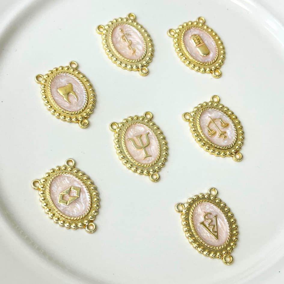 Entremeio Para Terço Dourado Cataforético Profissão Símbolo Resinado Direito Medicina Terços Pérola