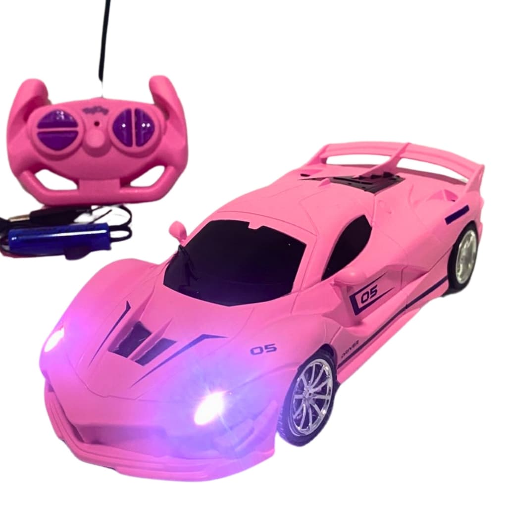 Carrinho de Controle Remoto e Recarregável ROSA Resistente - FAROL LED