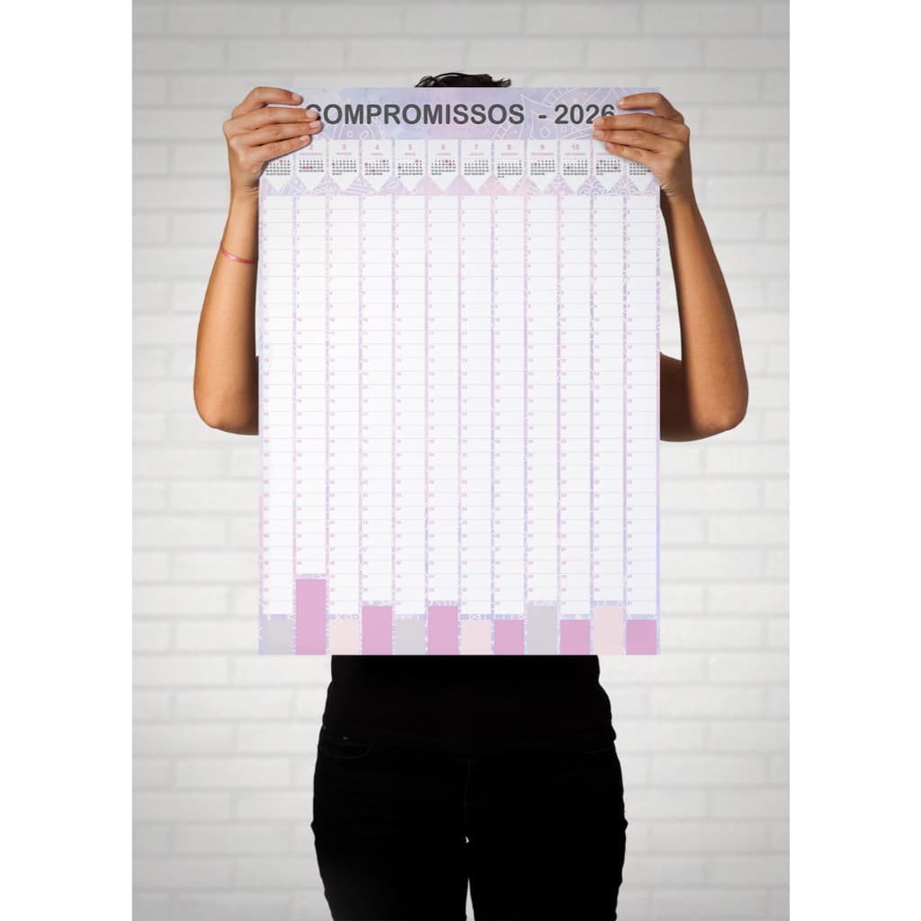 Calendário Anual 2026 ROSA  Adesivo Compromissos + caneta - ideal para escritorios, escolas agendar