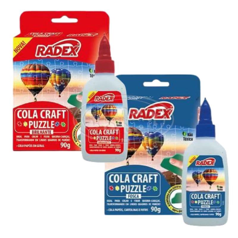 Cola Craft Puzzle para Quebra Cabeça Brilhante/Fosco com Espátula, Transparente 90g, Radex.