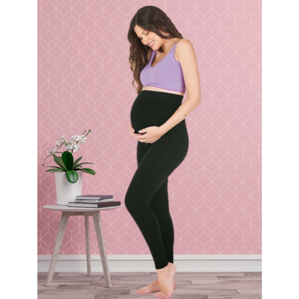 Calça Legging Cintura Alta Gestante Gravida Mae Maternidade Anatônica Antimicrobial Leg Preta