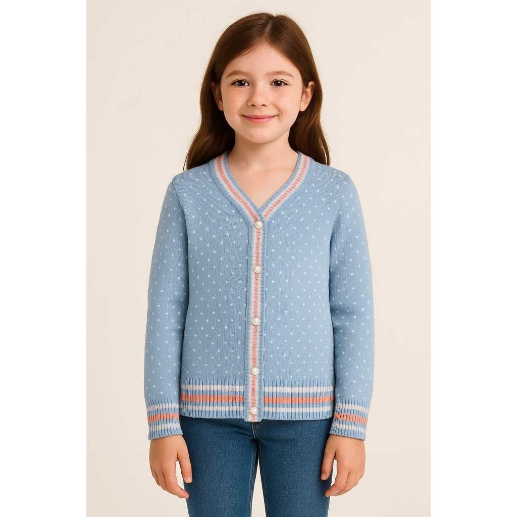 Casaco Blusa de Frio Infantil Juvenil Tricô Feminino Botão Bolinha Moda Outono/Inverno Menina Tricot