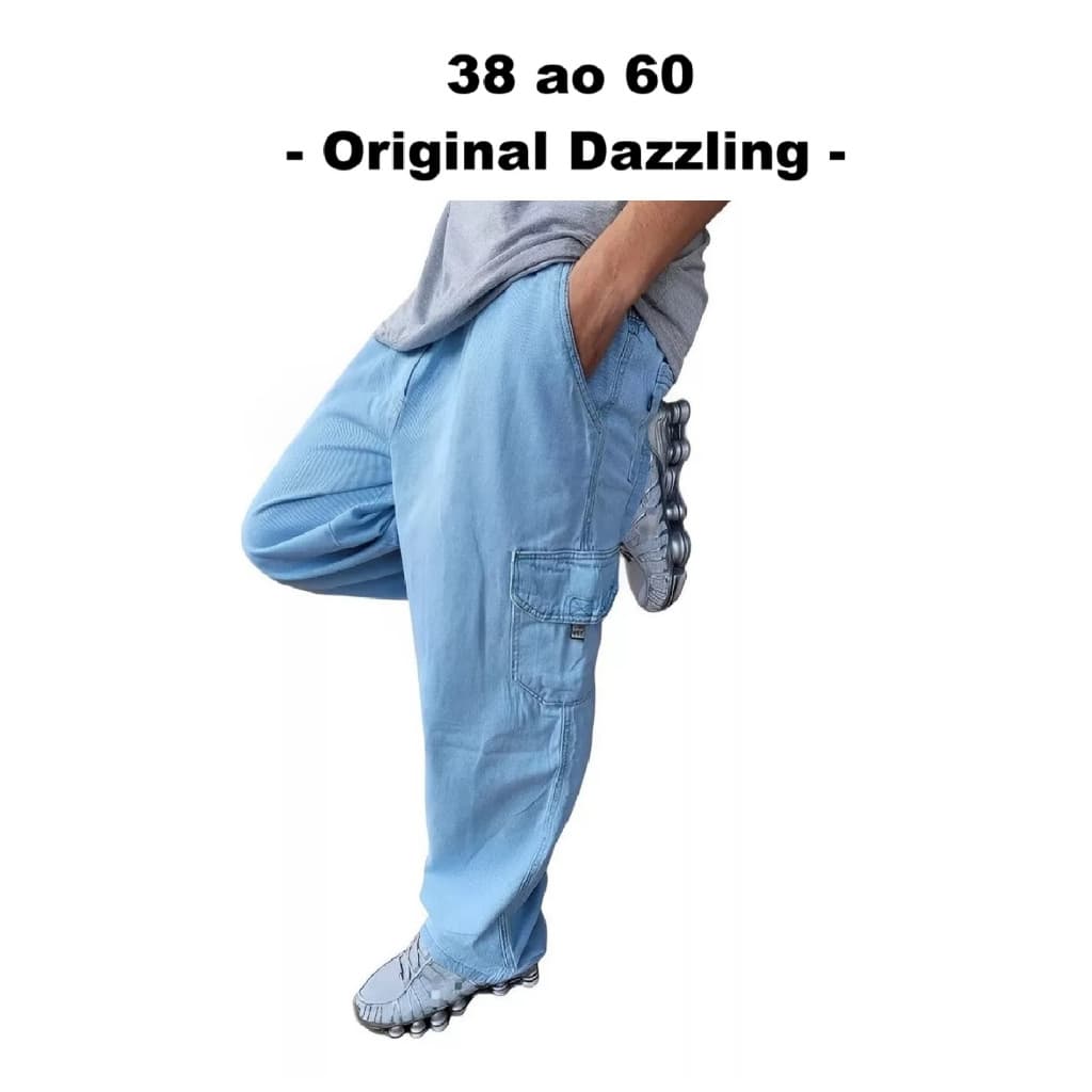 Calça Dazzling Jeans Cargo Masculina Cós Elastico Plus Size Tamanho Grande
