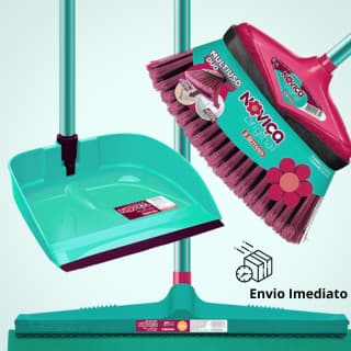 Kit Limpeza Pesada Completo Rodo Vassoura Pá Com Cabo Noviça