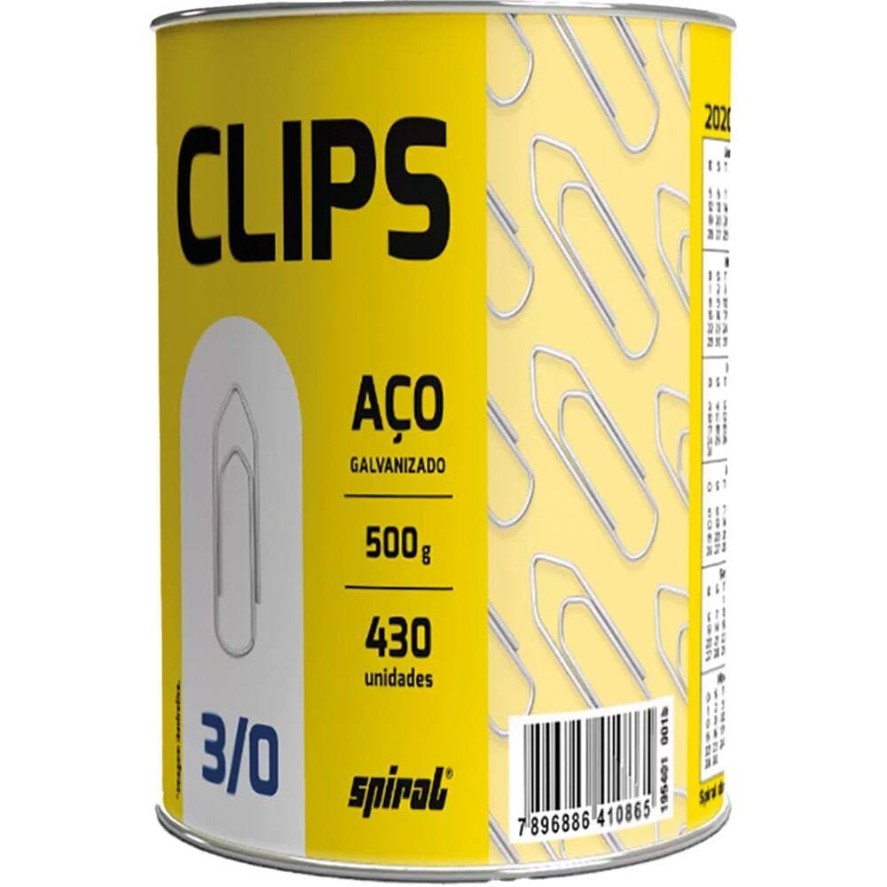 Clips de Papel número 3/0 galvanizado Lata com 500g Spiral