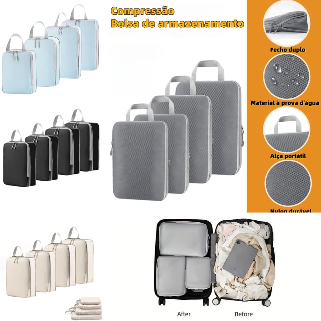 Conjunto de 4 organizadores de mala Clothes Travel Bag Waterproof Zip