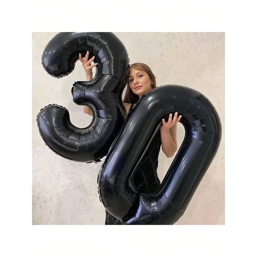 Kit 2 Balões Números PRETO Luxo Metalizado Grande 80 cms - Envio Imediato