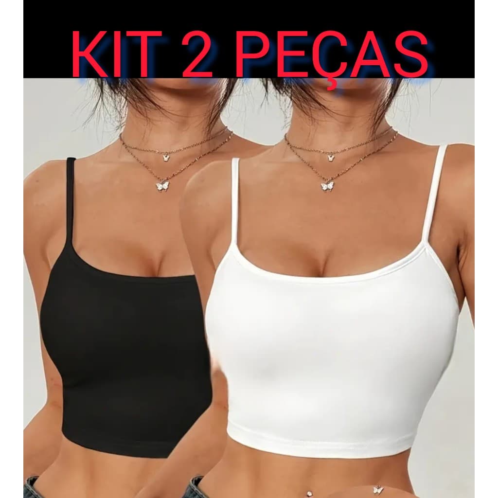 KIT 2 cropped top alcinha blusa feminina canelado Premium academia básico