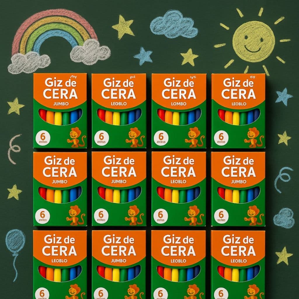 Kit com 12 Pacotes de Giz de Cera Mini Leo&Leo – 6 Cores Cada