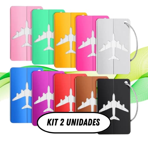 Kit 2 Tags para Mala de Alumínio Identificador de Bagagem Seguro c/ Cabo de Aço Coloridas - Envio Express